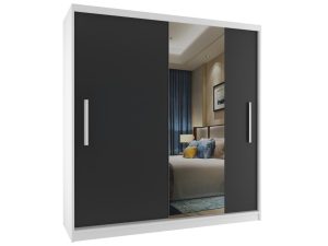Kleiderschrank 158 cm Belini weiß matt / schwarz matt mit Schiebetüren und Spiegel Hersteller MSE SZP3/2/W/1B1L/AL
