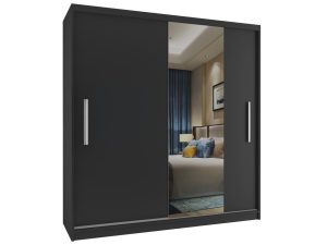 Kleiderschrank 158 cm Belini schwarz matt mit Schiebetüren und Spiegel Hersteller MSE SZP3/1/B/1B1L/AL