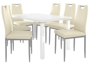 Esszimmerset 1 + 6 Belini Matt weiß / Creme Roberto ROB/0/ZES/W/6KR