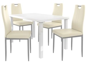 Esszimmerset 1 + 4 Belini Matt weiß / Creme Roberto ROB/0/ZES/W/4KR