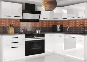 Eckküche Belini 300 cm weiß glänzend mit Arbeitsplatte Armin2 Hersteller  INF ARMIN2/3/WT/W/0/B1

