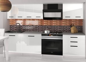 Küchenzeile Belini 180 cm weiß glänzend mit Arbeitsplatte Sonik2 Hersteller INF SONIK2/2/WT/W/0/B1