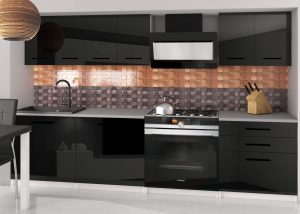 Küchenzeile Belini 180 cm schwarz glänzend mit Arbeitsplatte Sonik2 Hersteller INF SONIK2/2/WT/B/0/B1