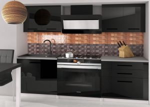 Küchenzeile Belini 120 cm schwarz glänzend mit Tiesto2 Arbeitsplatte Hersteller INF TIESTO2/3/WT/B/0/B1
