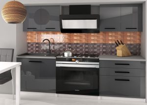 Küchenzeile Belini 120 cm grau glänzend mit Tiesto2 Arbeitsplatte Hersteller INF TIESTO2/3/WT/S/0/B1