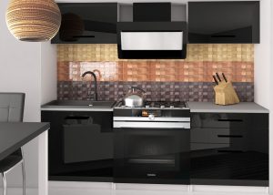 Küchenzeile Belini 120 cm schwarz glänzend mit Arbeitsplatte Vulcano2 Hersteller INF VULCANO2/4/WT/B/0/B1