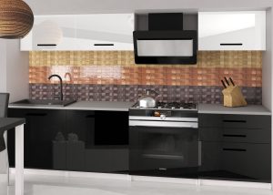 Küchenzeile Belini 180 cm weiß glänzend / schwarz glänzend mit Arbeitsplatte Laurentino2 Hersteller INF LAURENTINO2/2/WT/WB/0/B1