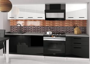 Küchenzeile Belini 180 cm weiß glänzend / schwarz glänzend mit Arbeitsplatte Sonik2 Hersteller INF SONIK2/2/WT/WB/0/B1