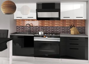 Küchenzeile Belini 120 cm weiß glänzend / schwarz glänzend mit Tiesto2 Arbeitsplatte Hersteller INF TIESTO2/2/WT/WB/0/B1