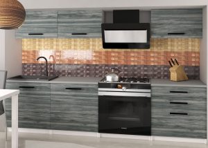 Küchenzeile Belini 180 cm grau-anthrazit Glamour Wood mit Arbeitsplatte Laurentino2 Hersteller TOR LAURENTINO2/3/WT/GW1/0/B1