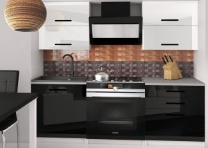 Küchenzeile Belini 120 cm weiß glänzend / schwarz glänzend mit Arbeitsplatte Eleganta2 Hersteller INF ELEGANTA2/2/WT/WB/0/B1