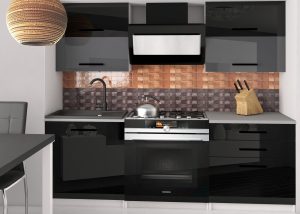Küchenzeile Belini 120 cm schwarz glänzend / grau glänzend mit Arbeitsplatte Eleganta2 Hersteller INF ELEGANTA2/2/WT/BSB/0/B1