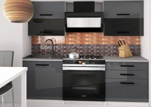 Küchenzeile Belini 120 cm grau glänzend / schwarz glänzend mit Arbeitsplatte Eleganta2 Hersteller INF ELEGANTA2/2/WT/SBS/0/B1