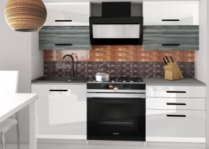 Küchenzeile Belini 120 cm weiß glänzend / grau anthrazit Glamour Wood mit Arbeitsplatte Eleganta2 Hersteller INF ELEGANTA2/2/WT/WGW1W/0/B1