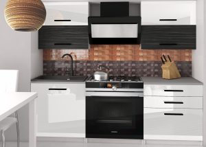 Küchenzeile Belini 120 cm weiß glänzend / königliches Ebenholz mit Arbeitsplatte Eleganta2 Hersteller INF ELEGANTA2/2/WT/WHKW/0/B1