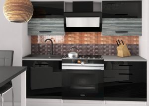 Küchenzeile Belini 120 cm schwarz glänzend / grau anthrazit Glamour Wood mit Arbeitsplatte Eleganta2 Hersteller INF ELEGANTA2/2/WT/BGW1B/0/B1