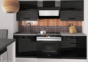 Küchenzeile Belini 120 cm schwarz glänzend / königliches Ebenholz mit Arbeitsplatte Eleganta2 Hersteller INF ELEGANTA2/2/WT/BHKB/0/B1