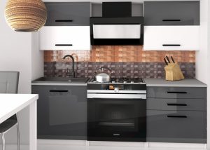 Küchenzeile Belini 120 cm grau glänzend / weiß matt mit Arbeitsplatte Eleganta2 Hersteller INF ELEGANTA2/2/WT/SWTS/0/B1