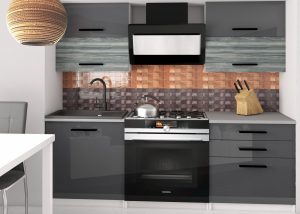 Küchenzeile Belini 120 cm grau glänzend / grau anthrazit Glamour Wood mit Arbeitsplatte Eleganta2 Hersteller INF ELEGANTA2/2/WT/SGW1S/0/B1