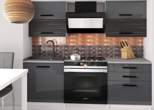 Küchenzeile Belini 120 cm grau glänzend / königliches Ebenholz mit Arbeitsplatte Eleganta2 Hersteller INF ELEGANTA2/2/WT/SHKS/0/B1