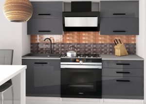 Küchenzeile Belini 120 cm grau glänzend / grau matt mit Arbeitsplatte Eleganta2 Hersteller INF ELEGANTA2/2/WT/SSRS/0/B1