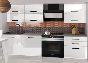 Küchenzeile Belini 180 cm weiß glänzend mit Arbeitsplatte Primera2 Hersteller INF PRIMERA2/3/WT/W/0/B1