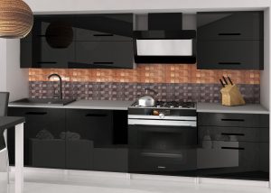 Küchenzeile Belini 180 cm weiß glänzend / schwarz glänzend mit Arbeitsplatte Primera2 Hersteller INF PRIMERA2/2/WT/B/0/B1