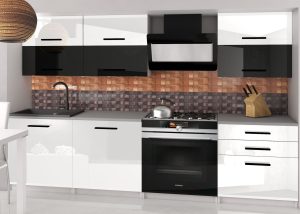 Küchenzeile Belini 180 cm weiß glänzend / schwarz glänzend mit Arbeitsplatte Primera2 Hersteller INF PRIMERA2/2/WT/WBW/0/B1
