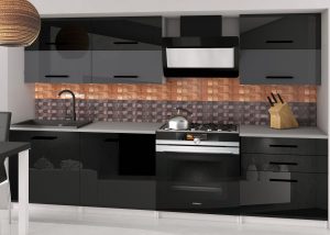 Küchenzeile Belini 180 cm schwarz glänzend / grau glänzend mit Arbeitsplatte Primera2 Hersteller INF PRIMERA2/2/WT/BSB/0/B1