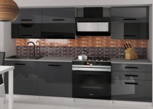 Küchenzeile Belini 180 cm grau glänzend / schwarz glänzend mit Arbeitsplatte Primera2 Hersteller INF PRIMERA2/2/WT/SBS/0/B1