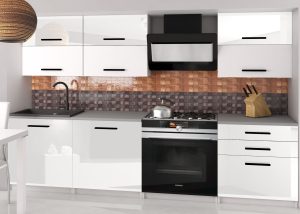 Küchenzeile Belini 180 cm weiß glänzend / weiß matt mit Arbeitsplatte Primera2 Hersteller INF PRIMERA2/2/WT/WWTW/0/B1
