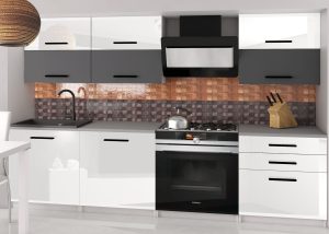 Küchenzeile Belini 180 cm weiß glänzend / grau matt mit Arbeitsplatte Primera2 Hersteller INF PRIMERA2/2/WT/WSRW/0/B1
