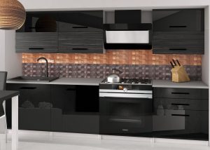 Küchenzeile Belini 180 cm schwarz glänzend / königliches Ebenholz mit Arbeitsplatte Primera2 Hersteller INF PRIMERA2/2/WT/BHKB/0/B1