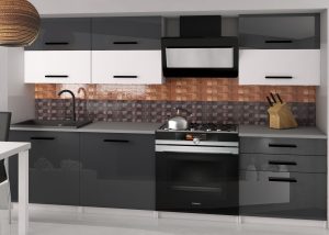 Küchenzeile Belini 180 cm grau glänzend / weiß matt mit Arbeitsplatte Primera2 Hersteller INF PRIMERA2/2/WT/SWTS/0/B1