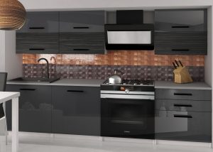 Küchenzeile Belini 180 cm Glanzgrau / königliches Ebenholz mit Arbeitsplatte Primera2 Hersteller INF PRIMERA2/2/WT/SHKS/0/B1