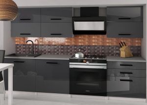 Küchenlinie Belini 180 cm grau glänzend / grau matt mit Arbeitsplatte Primera2 Hersteller INF PRIMERA2/2/WT/SSRS/0/B1