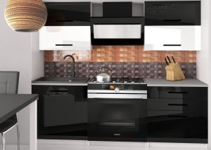 Küchenzeile Belini 120 cm schwarz glänzend / weiß glänzend mit Arbeitsplatte Eleganta2 Hersteller INF ELEGANTA2/2/WT/BWB/0/B1