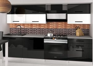 Küchenzeile Belini 180 cm schwarz glänzend / weiß glänzend mit Arbeitsplatte Primera2 Hersteller INF PRIMERA2/2/WT/BWB/0/B1