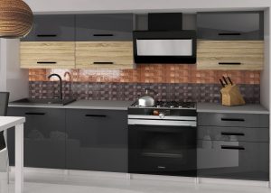Küchenzeile Belini 180 cm grau glänzend / Eiche sonoma mit Arbeitsplatte Primera2 Hersteller INF PRIMERA2/2/WT/SDSS/0/B1