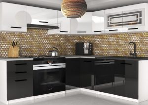 Eckküche Belini 360 cm weiß glänzend / schwarz glänzend mit Arbeitsplatte Lidia2 Hersteller INF LIDIA2/6/WT/WB/0/B1