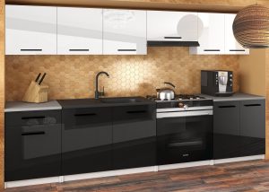 Küchenzeile Belini 240 cm weiß glänzend / schwarz glänzend ohne Arbeitsplatte Uniqa2 Hersteller INF UNIQA2/4/WT/WB/BB/B1
