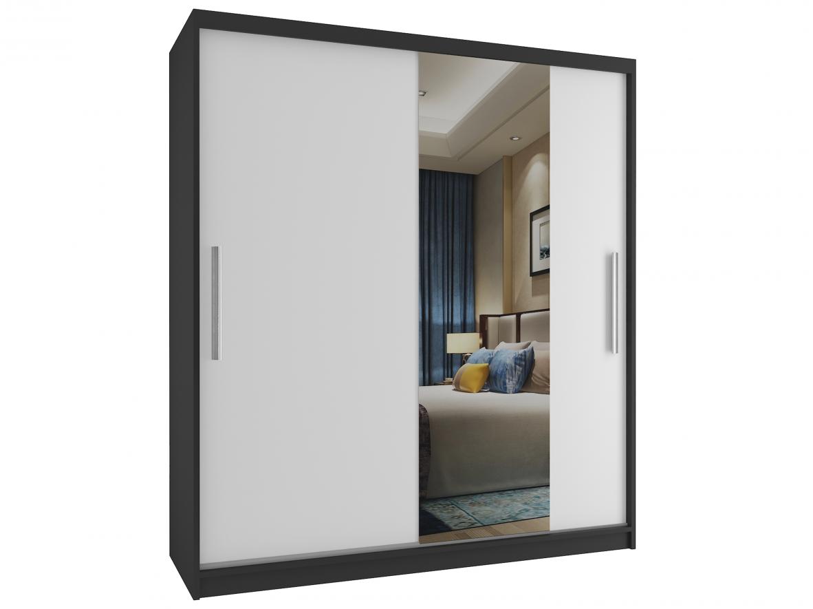 Kleiderschrank 133 cm Belini schwarz matt mit Schiebetüren und Spiegel Hersteller  MSE SZP2/2/B/1W1L/AL