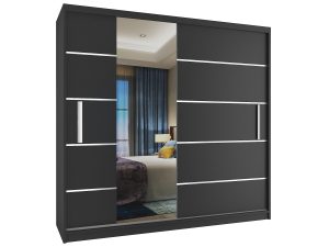 Kleiderschrank mit Schiebetüren 200 cm mit Spiegel schwarz Ebenholz dunkel Hersteller MBP SZP1/2/B/B/0/AL