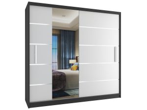 Kleiderschrank mit Schiebetüren 200 cm mit Spiegel weiß matt Hersteller MBP SZP1/3/B/W/0/AL