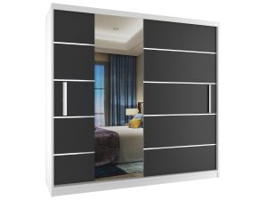 Kleiderschrank mit Schiebetüren 200 cm mit Spiegel schwarz Ebenholz dunkel Hersteller MBP SZP1/2/W/B/0/AL