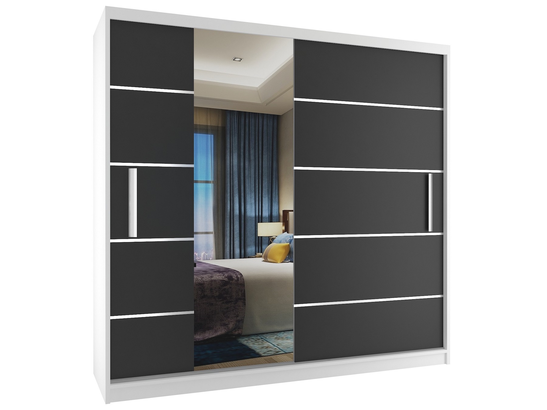 Kleiderschrank mit Schiebetüren 200 cm mit Spiegel schwarz Ebenholz dunkel Hersteller MBP SZP1/2/W/B/0/AL