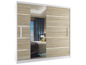 Kleiderschrank mit Schiebetüren 200 cm mit Spiegel Eiche wotan Eiche sonoma Hersteller MBP SZP1/2/W/DS/0/AL