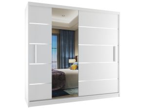 Kleiderschrank mit Schiebetüren 200 cm mit Spiegel weiß matt Hersteller MBP SZP1/2/W/W/0/AL