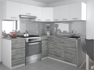 Eckküche Belini 360 cm weiß matt / grau anthrazit Glamour Wood mit Arbeitsplatte Lidiauniqa3 Hersteller TOR LIDIAUNIQA3/4/WT/WTGW1/0/E