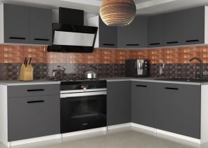 Eckküche Belini 300 cm grau matt mit Arbeitsplatte Armin2 Hersteller TOR ARMIN2/3/WT/SR/0/B1